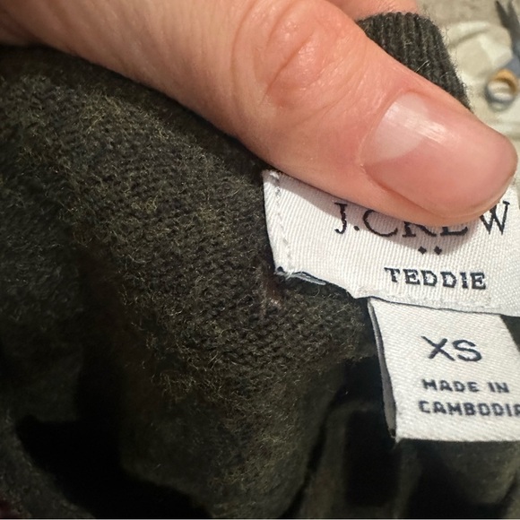 NWOT J crew cotton wool teddie sweater heather loden green crewneck - Picture 2 of 3
